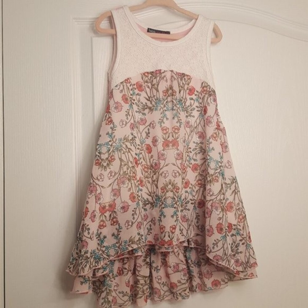 Miss Majesty Pink Floral Hi Lo Tank Dress Sheer Layers